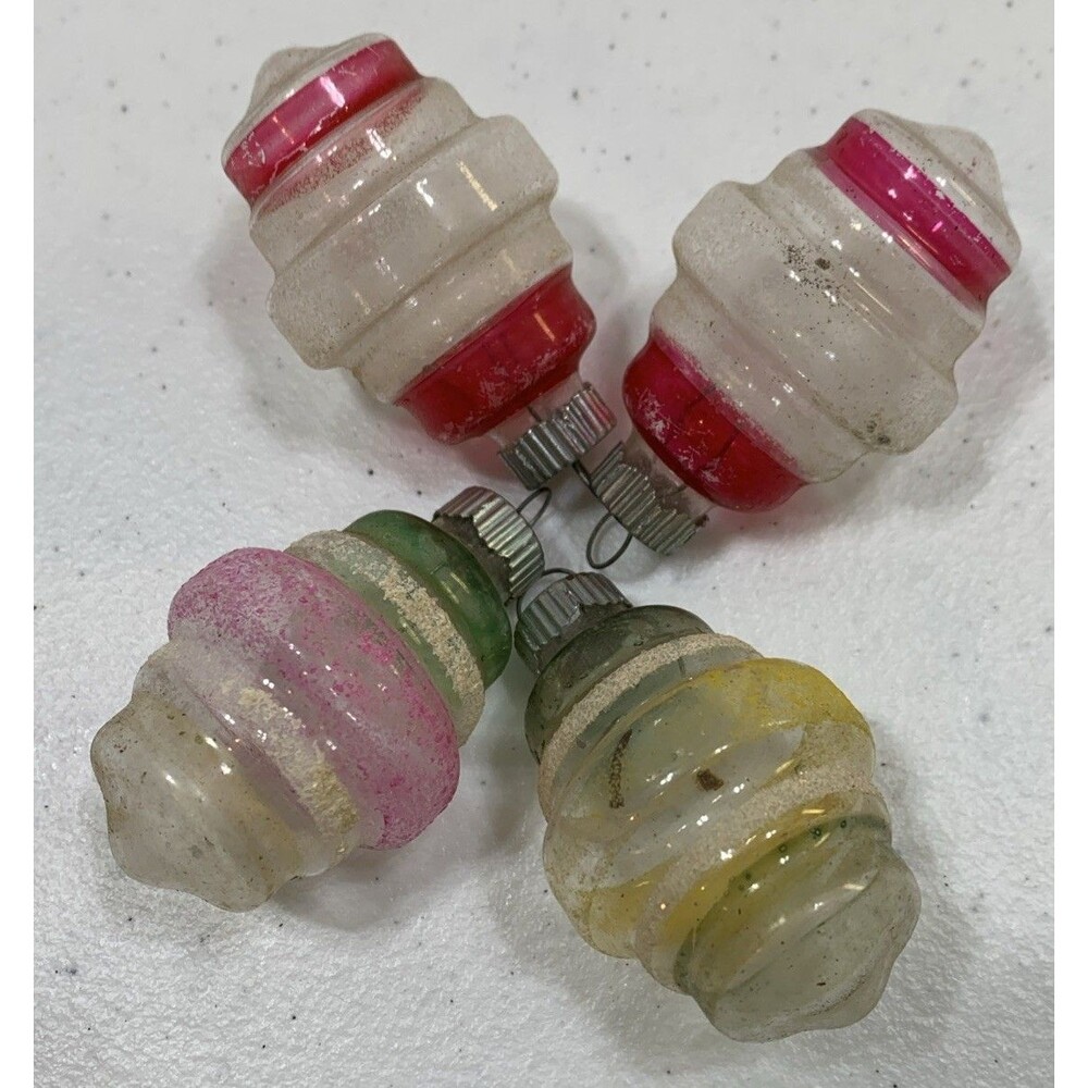 Vintage Shiny Brite Unsilvered Lantern MICA glass Christmas ornaments Lot Of 4